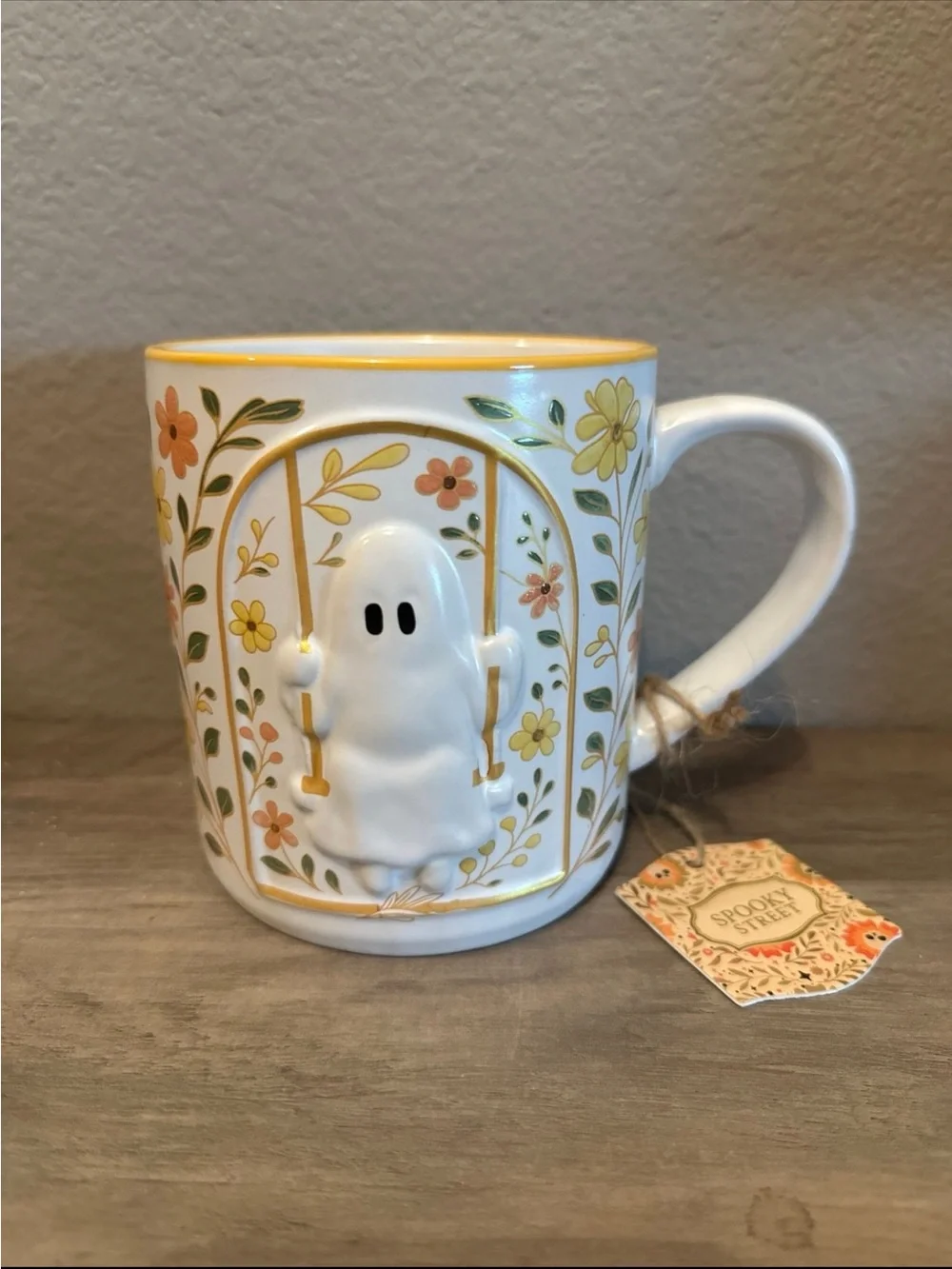 Spooky Street Ghost On Swing Floral Mug